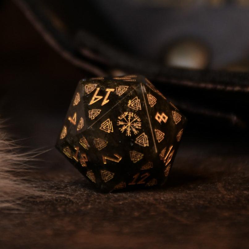 Nordic Black Labradorite Stone Dice Set - Dice Around the World Collection Misty Mountain Gaming