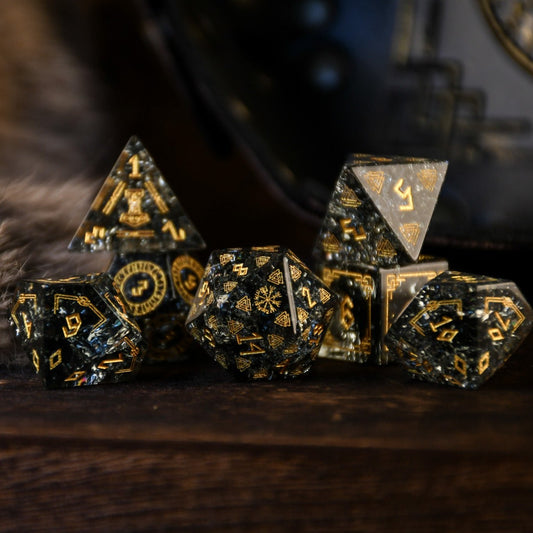 Nordic Black Shattered Glass Dice Set - Dice Around the World Collection Misty Mountain Gaming