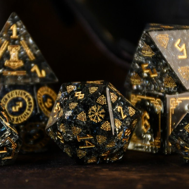Nordic Black Shattered Glass Dice Set - Dice Around the World Collection Misty Mountain Gaming