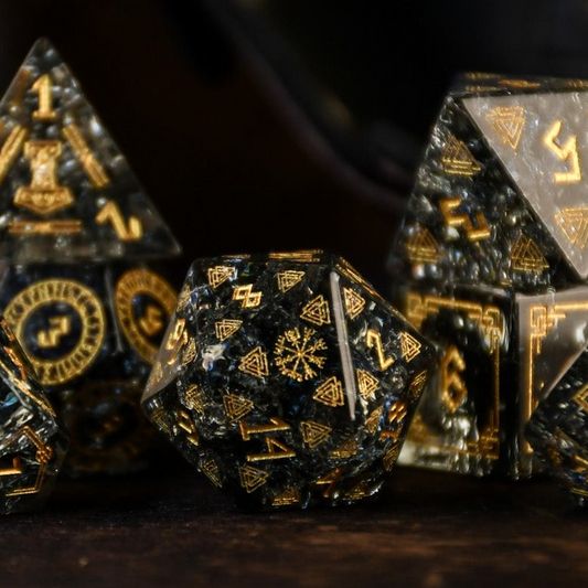 Nordic Black Shattered Glass Dice Set - Dice Around the World Collection Misty Mountain Gaming