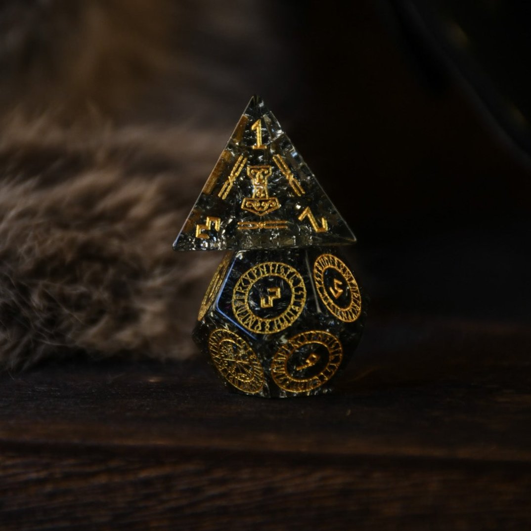 Nordic Black Shattered Glass Dice Set - Dice Around the World Collection Misty Mountain Gaming