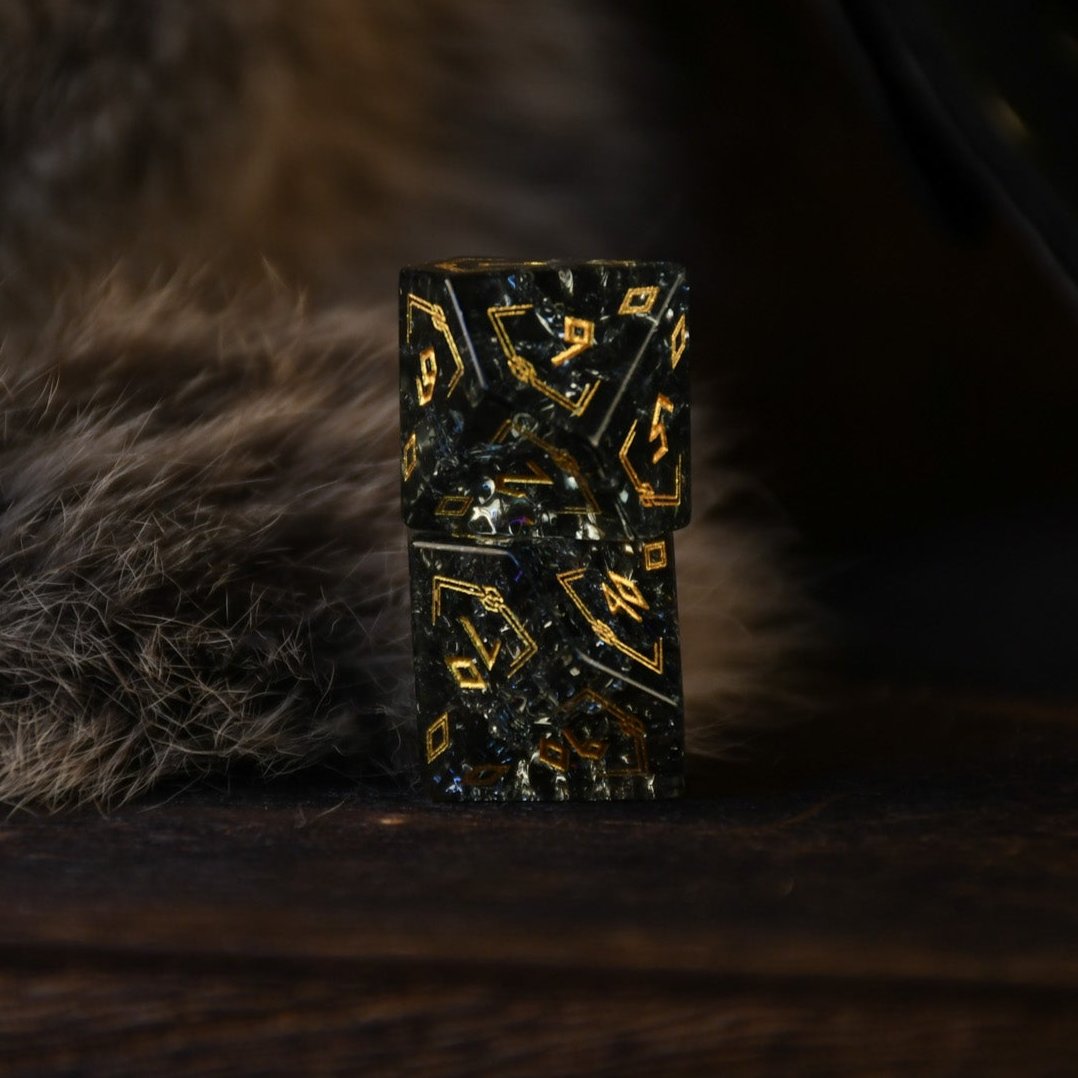 Nordic Black Shattered Glass Dice Set - Dice Around the World Collection Misty Mountain Gaming