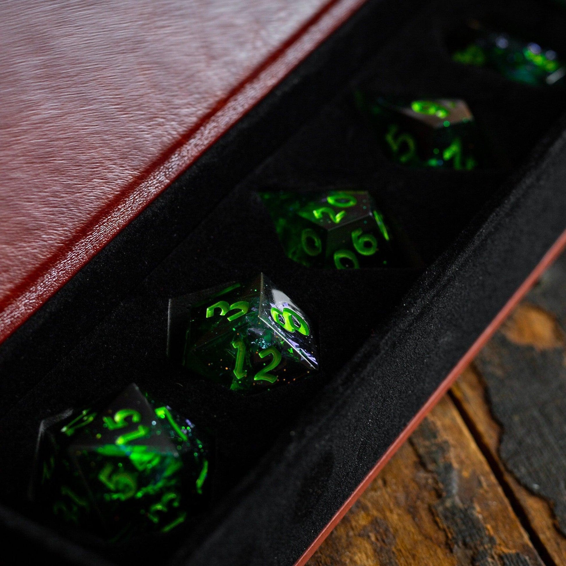 Nox Green Handmade Resin DND Dice Set Runic Dice