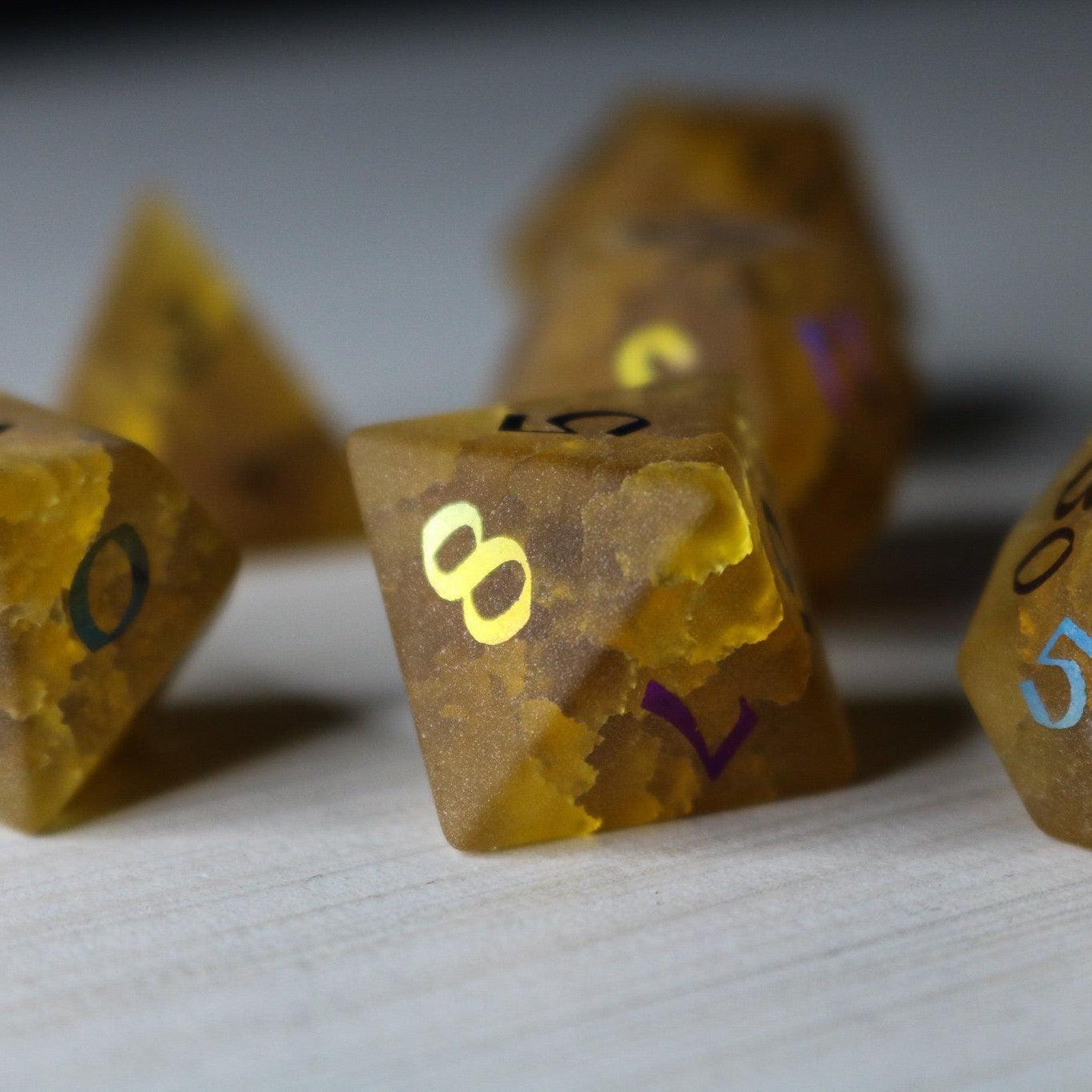Orange Halloween Pumpkin Inked Lightning Cracked Glass DND Dice Set Runic Dice