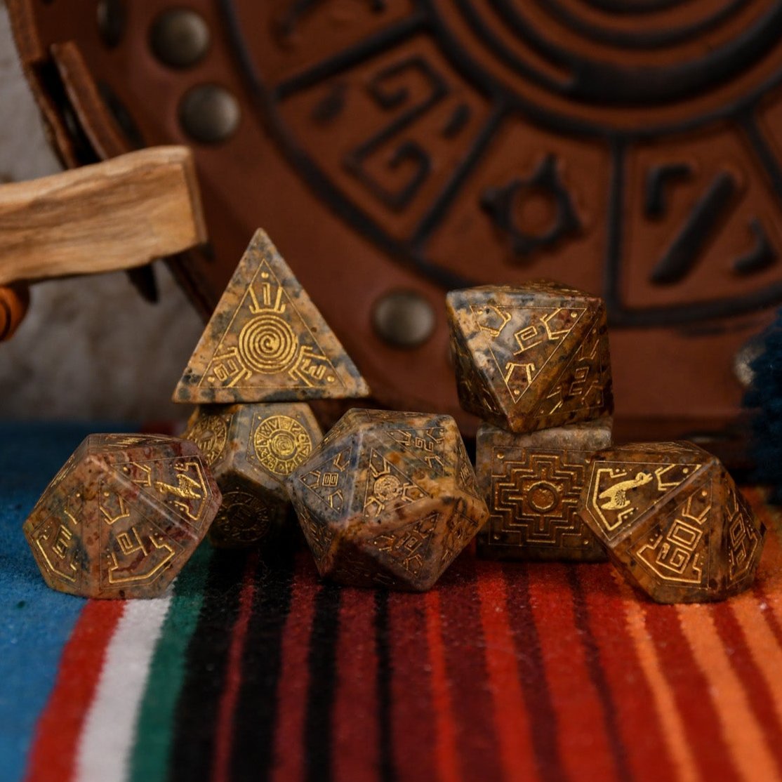 Peruvian Leopard Jasper Stone Dice Set - Dice Around the World Collection Misty Mountain Gaming