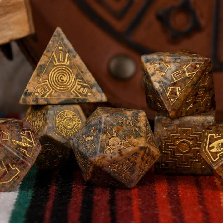 Peruvian Leopard Jasper Stone Dice Set - Dice Around the World Collection Misty Mountain Gaming