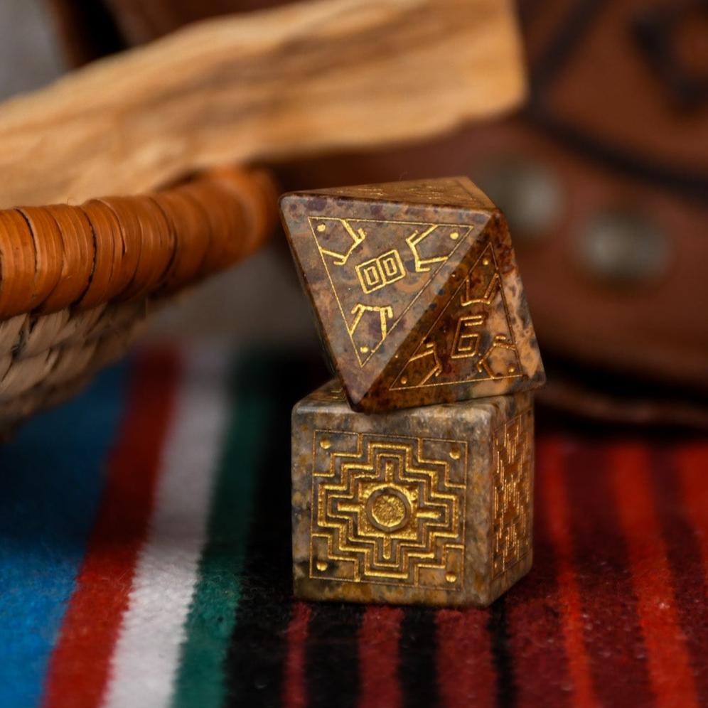 Peruvian Leopard Jasper Stone Dice Set - Dice Around the World Collection Misty Mountain Gaming