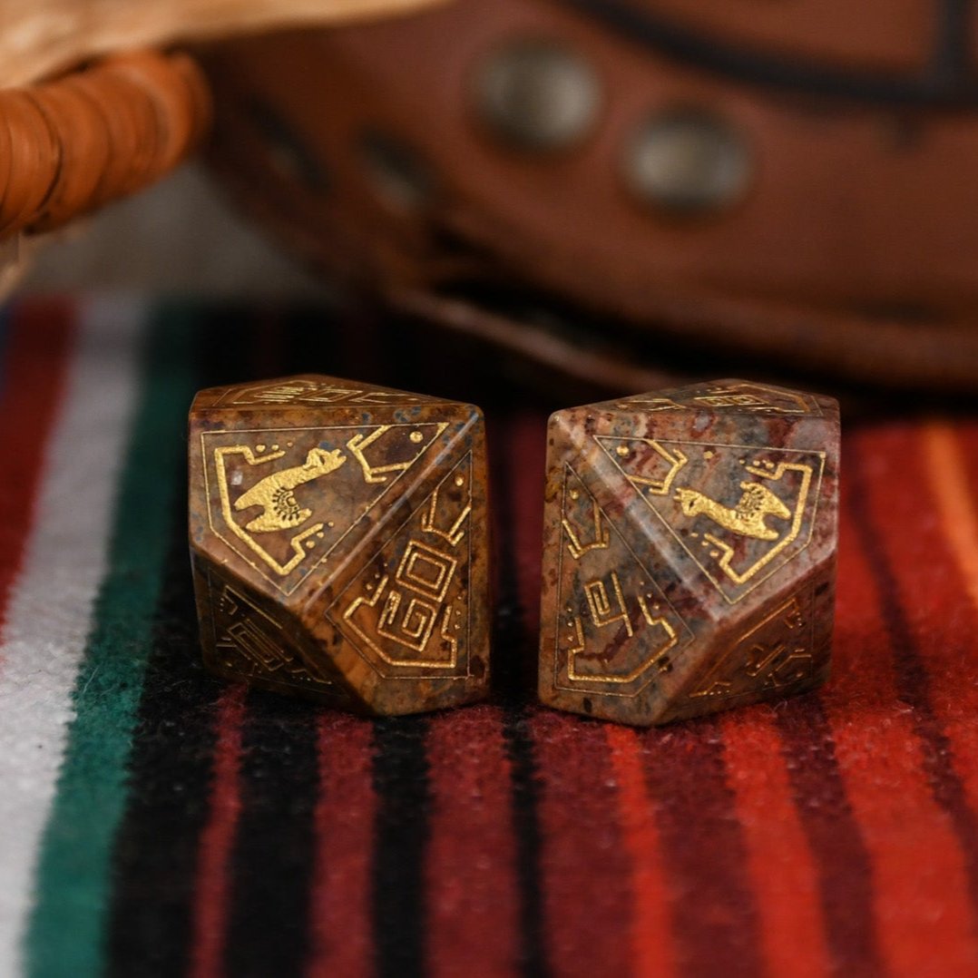 Peruvian Leopard Jasper Stone Dice Set - Dice Around the World Collection Misty Mountain Gaming