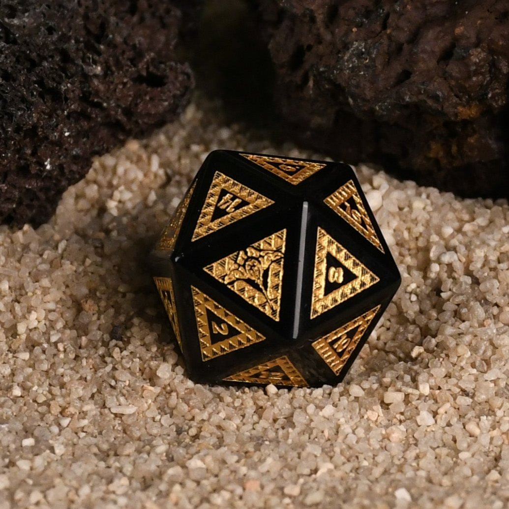 Polynesian Black Obsidian Stone Dice Set - Dice Around the World Collection Misty Mountain Gaming