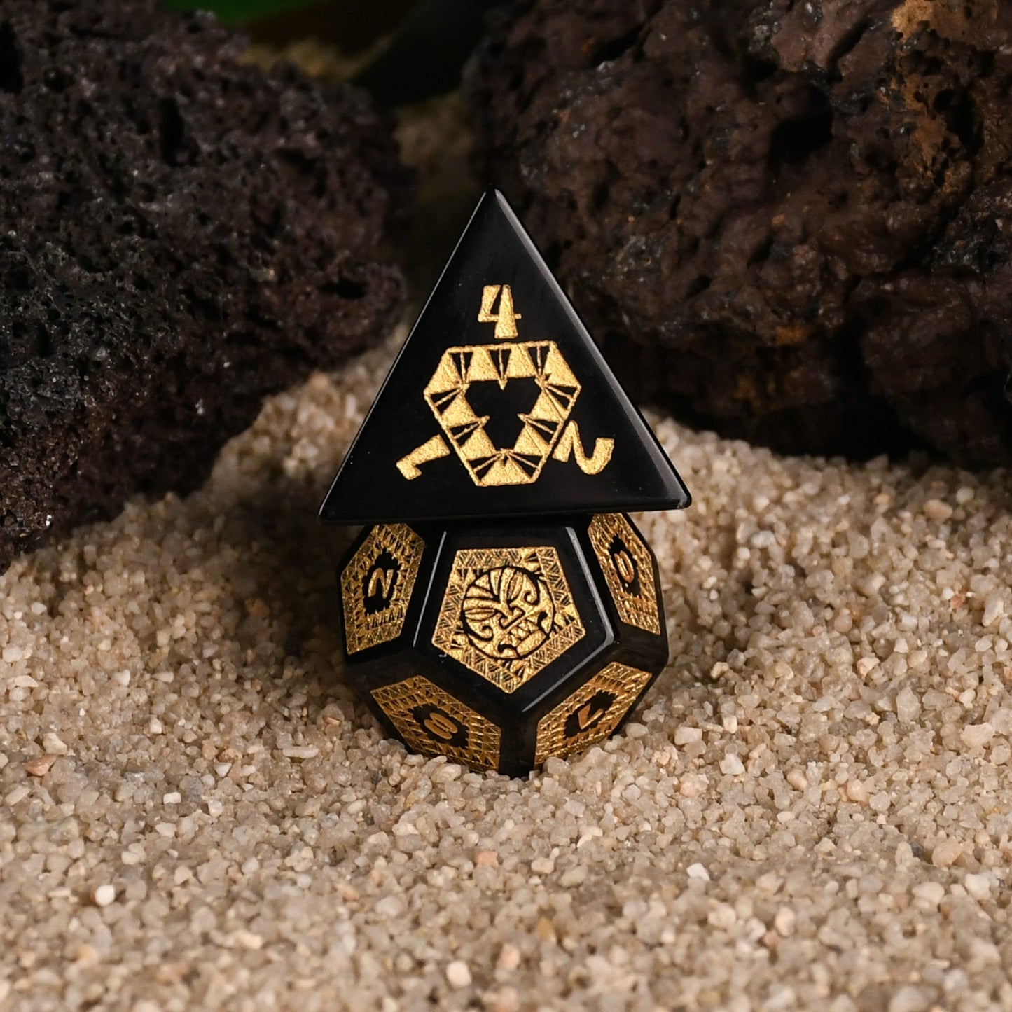 Polynesian Black Obsidian Stone Dice Set - Dice Around the World Collection Misty Mountain Gaming