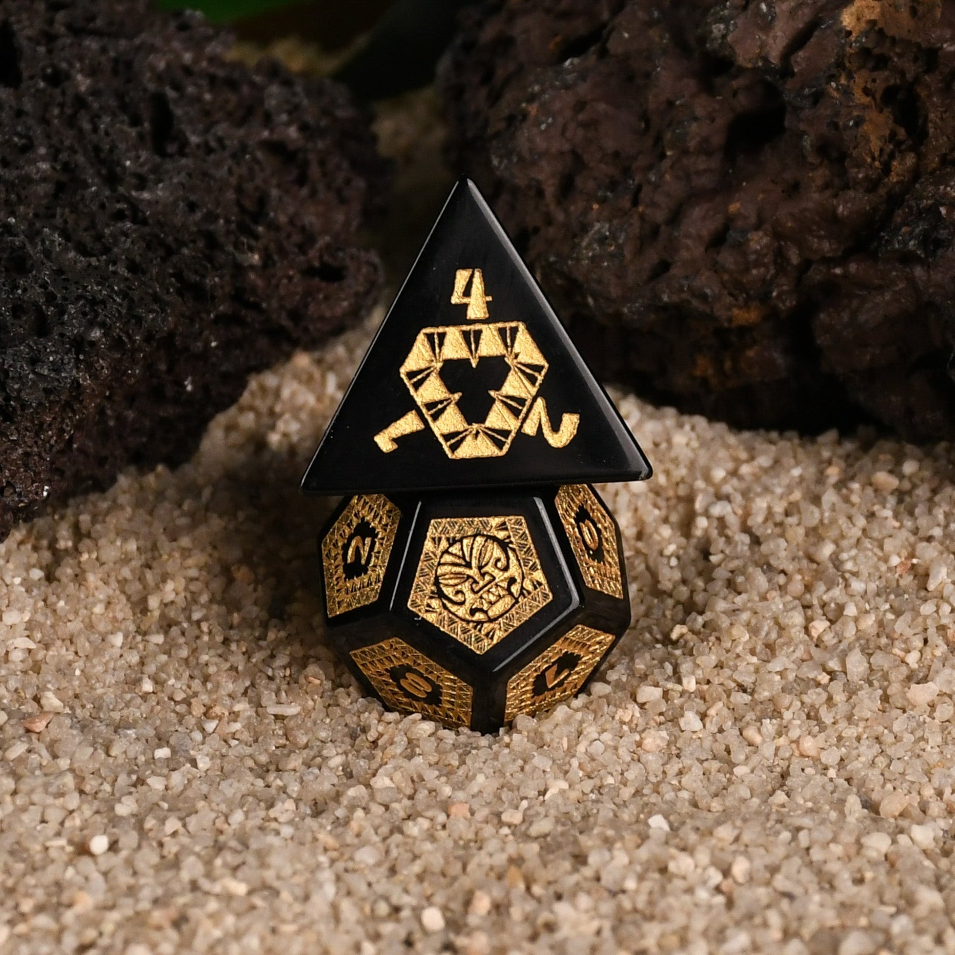 Polynesian Black Obsidian Stone Dice Set - Dice Around the World Collection Misty Mountain Gaming