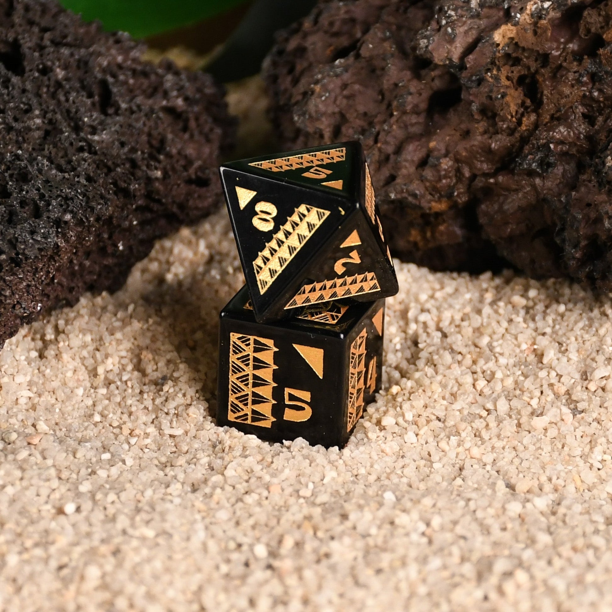 Polynesian Black Obsidian Stone Dice Set - Dice Around the World Collection Misty Mountain Gaming