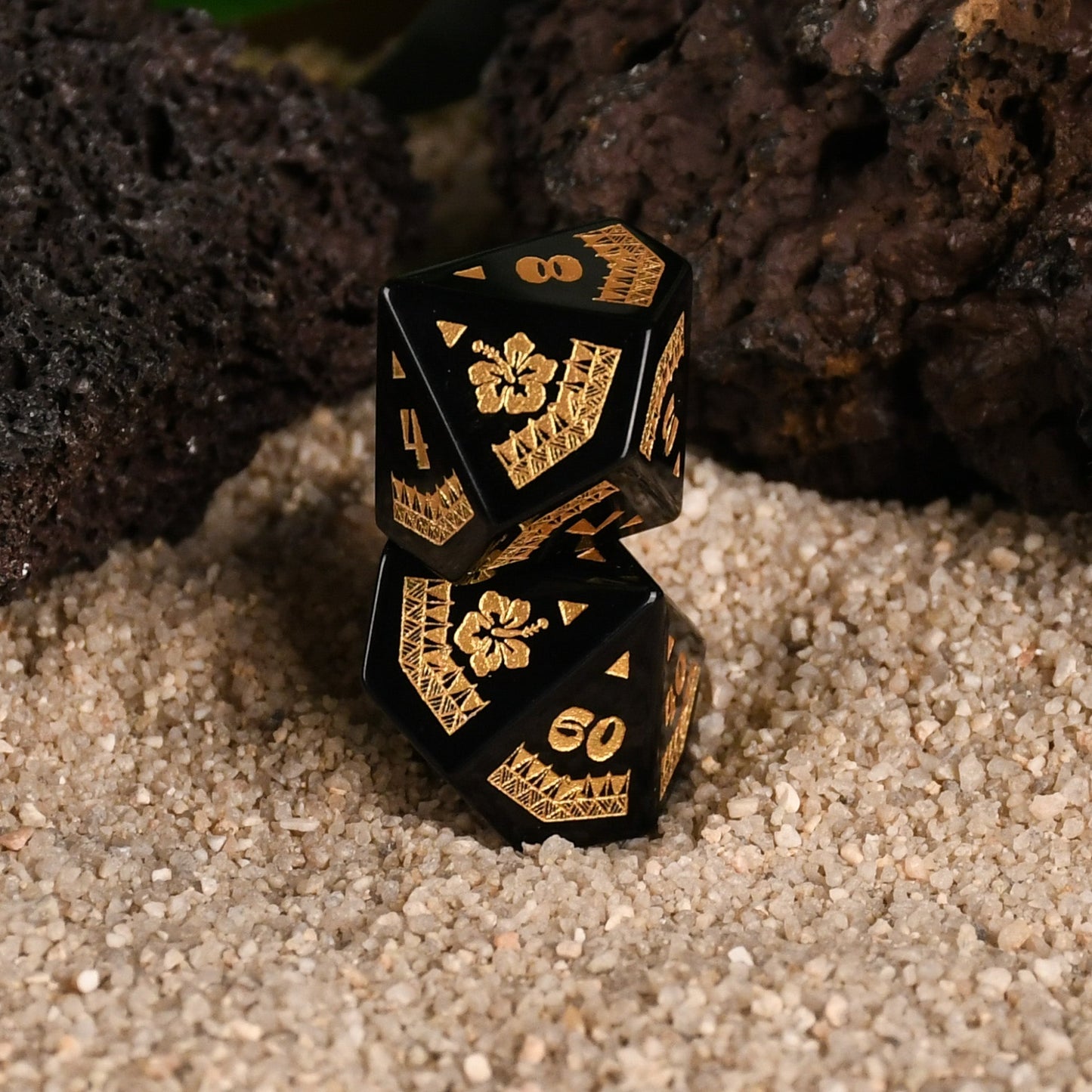 Polynesian Black Obsidian Stone Dice Set - Dice Around the World Collection Misty Mountain Gaming