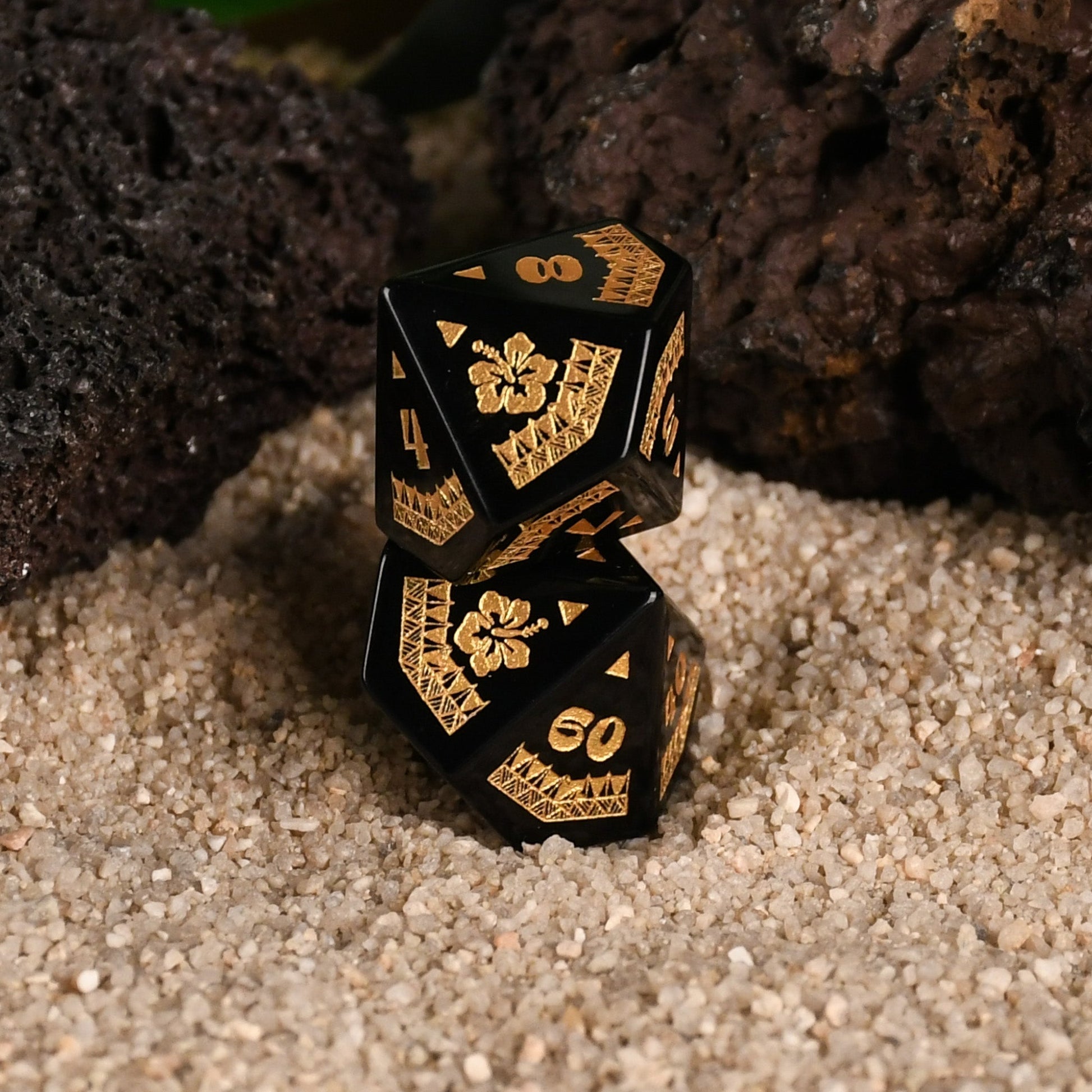 Polynesian Black Obsidian Stone Dice Set - Dice Around the World Collection Misty Mountain Gaming