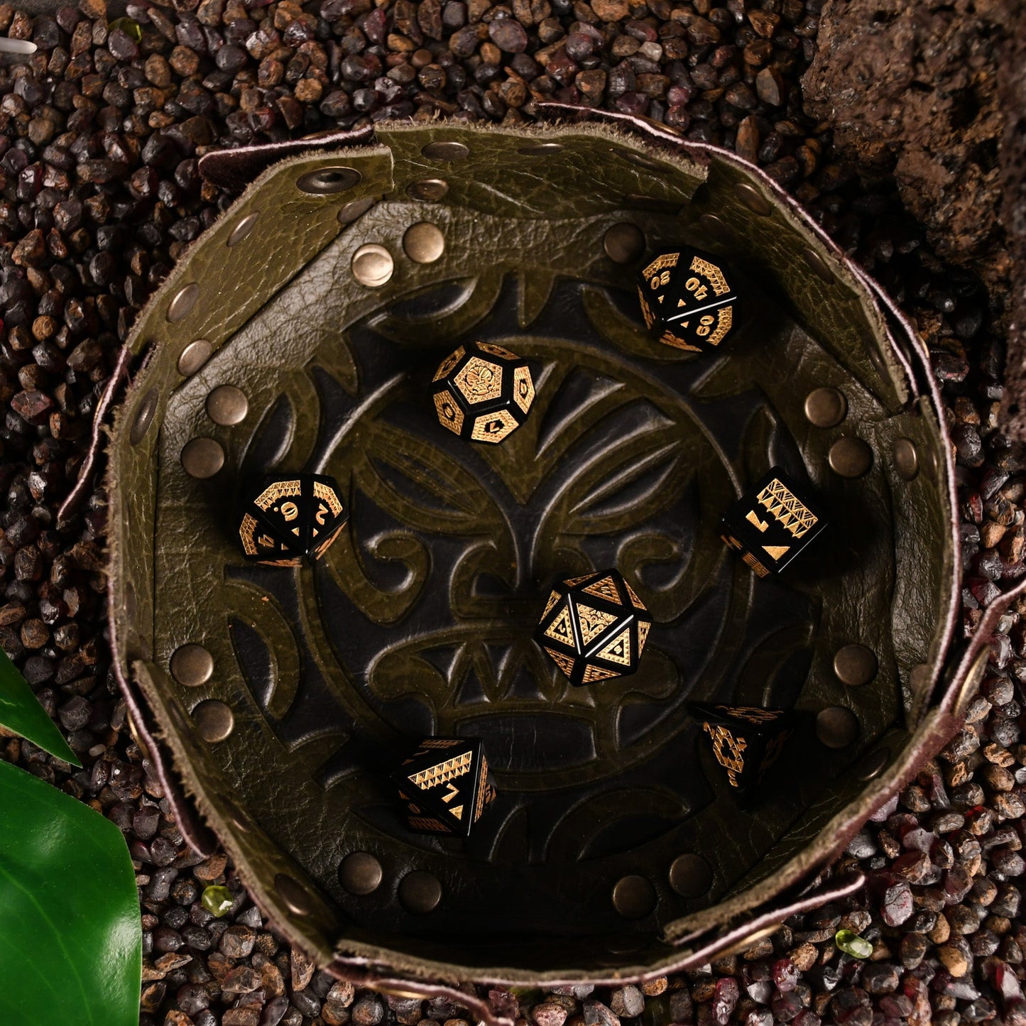 Polynesian Black Obsidian Stone Dice Set - Dice Around the World Collection Misty Mountain Gaming