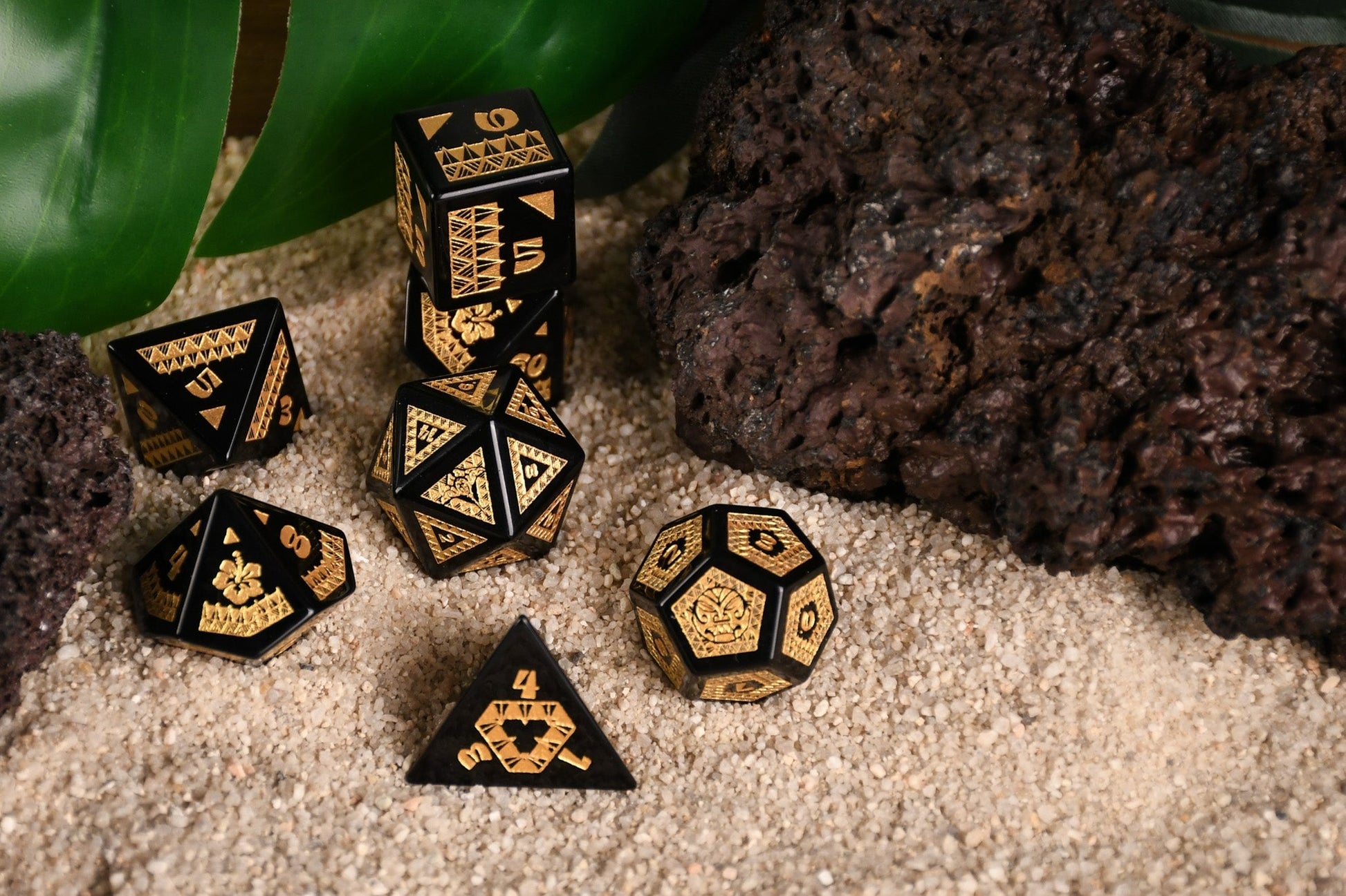 Polynesian Black Obsidian Stone Dice Set - Dice Around the World Collection Misty Mountain Gaming