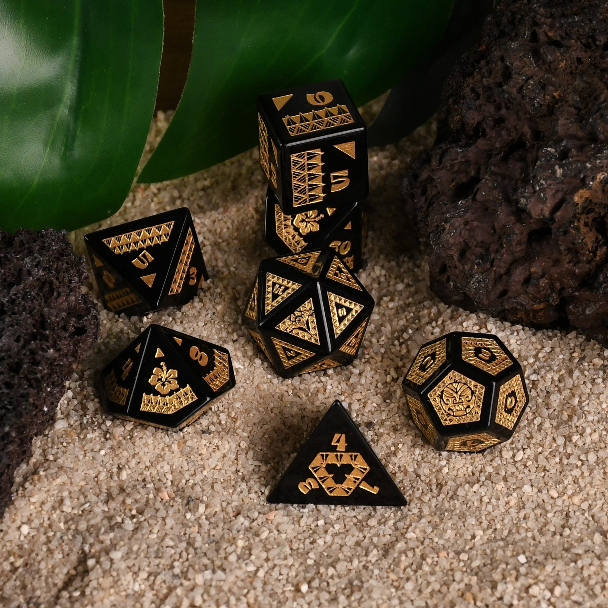 Polynesian Black Obsidian Stone Dice Set - Dice Around the World Collection Misty Mountain Gaming