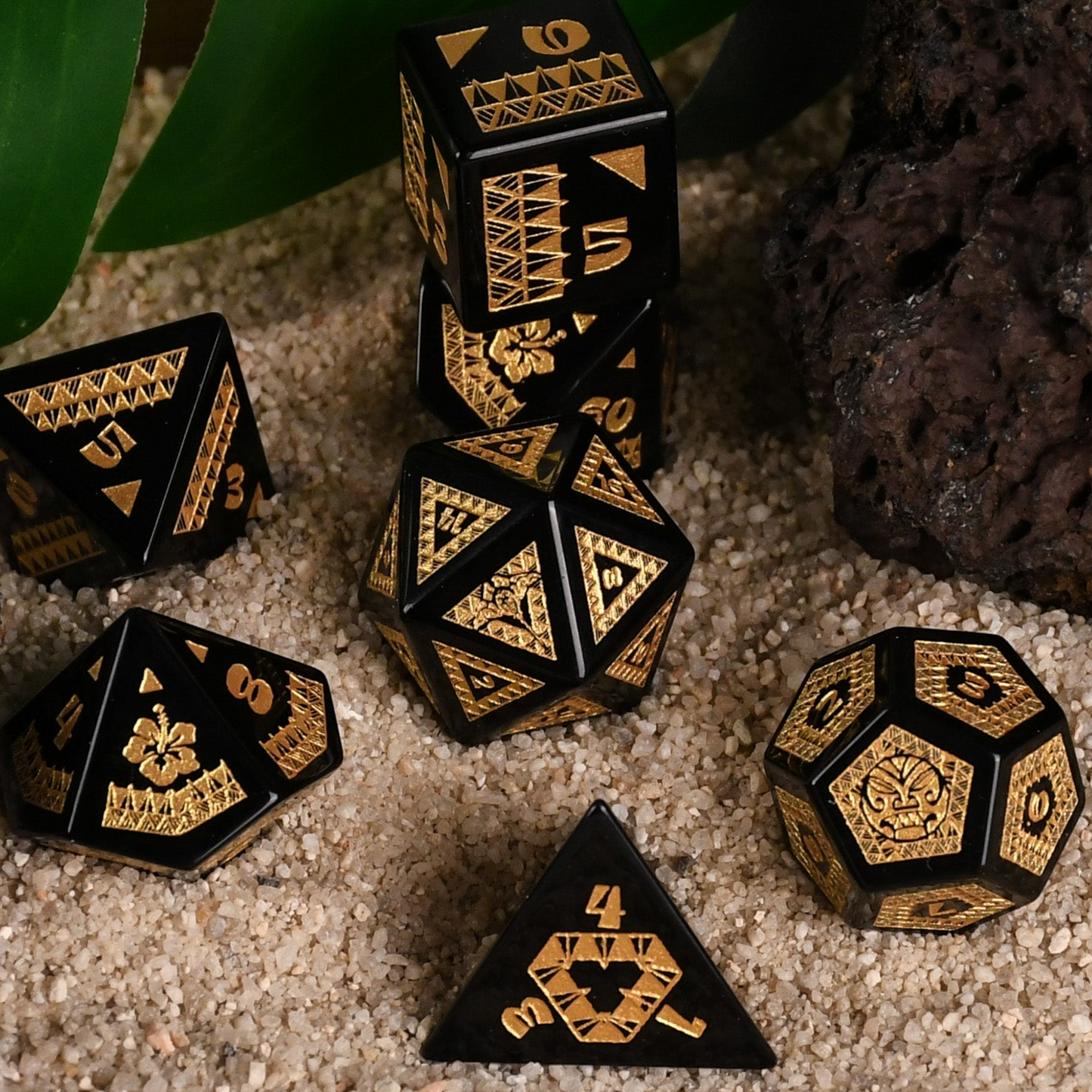 Polynesian Black Obsidian Stone Dice Set - Dice Around the World Collection Misty Mountain Gaming