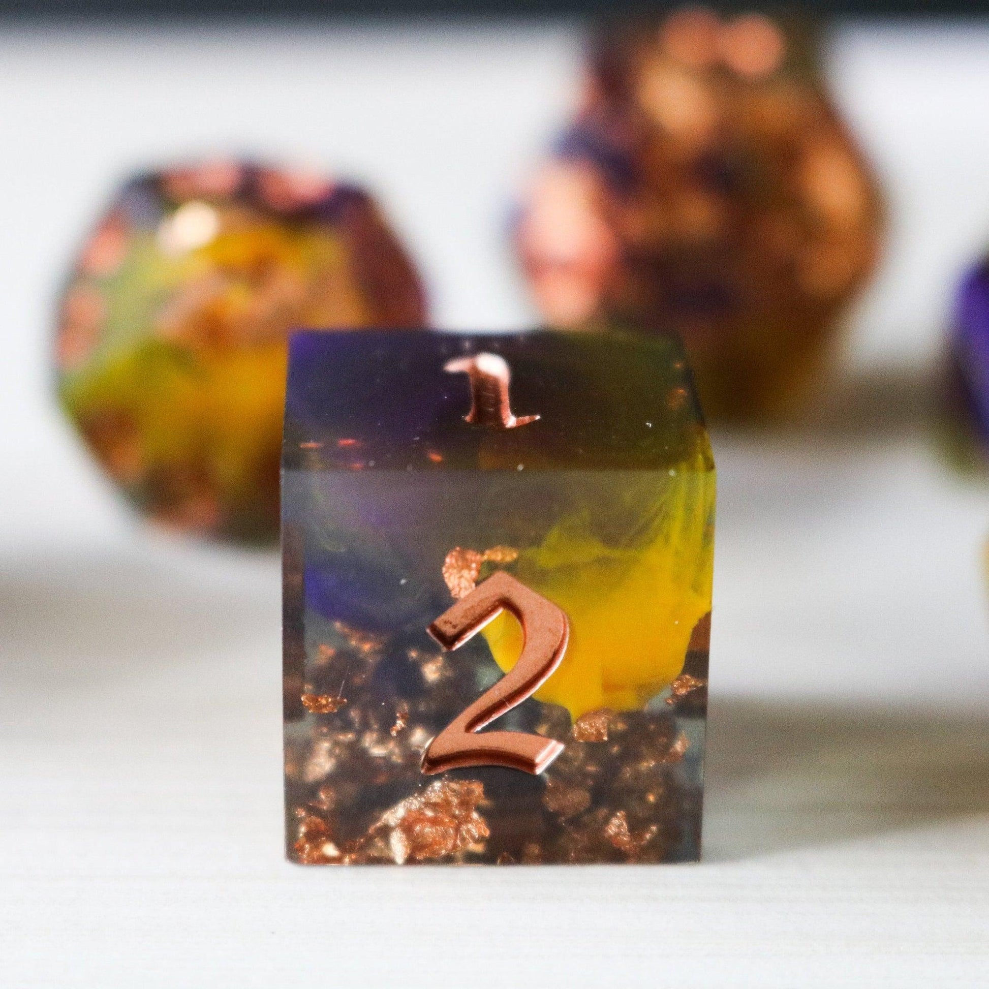 Purple And Gold Handmade Resin DND Dice Set Runic Dice