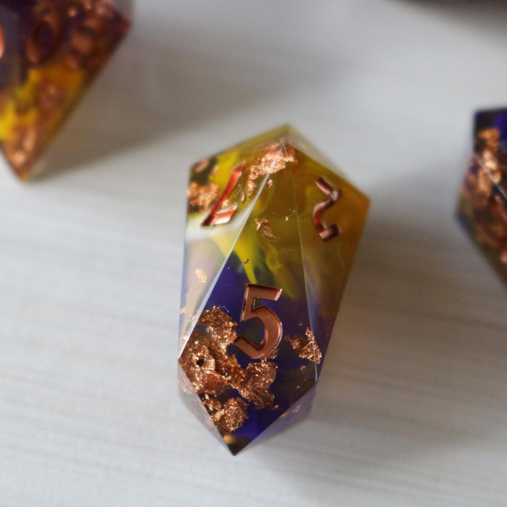 Purple And Gold Handmade Resin DND Dice Set Runic Dice