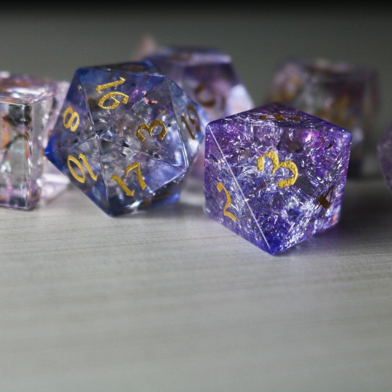 Purple Cloud Forge Fire Glass DND Dice Set Runic Dice