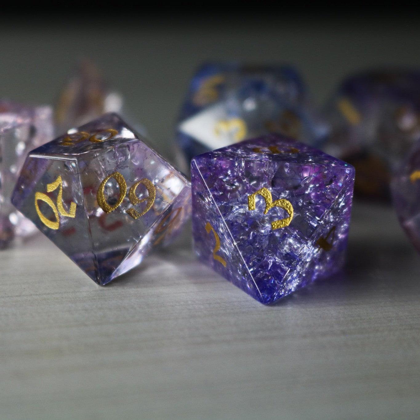 Purple Cloud Forge Fire Glass DND Dice Set Runic Dice