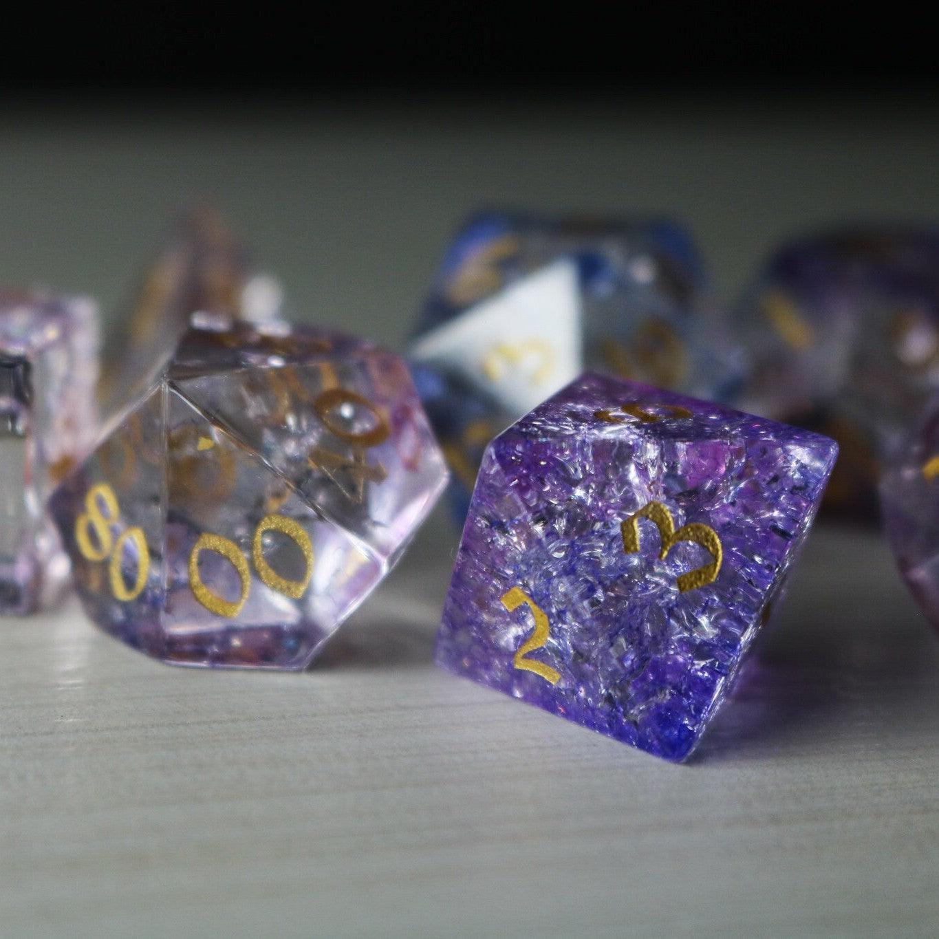 Purple Cloud Forge Fire Glass DND Dice Set Runic Dice