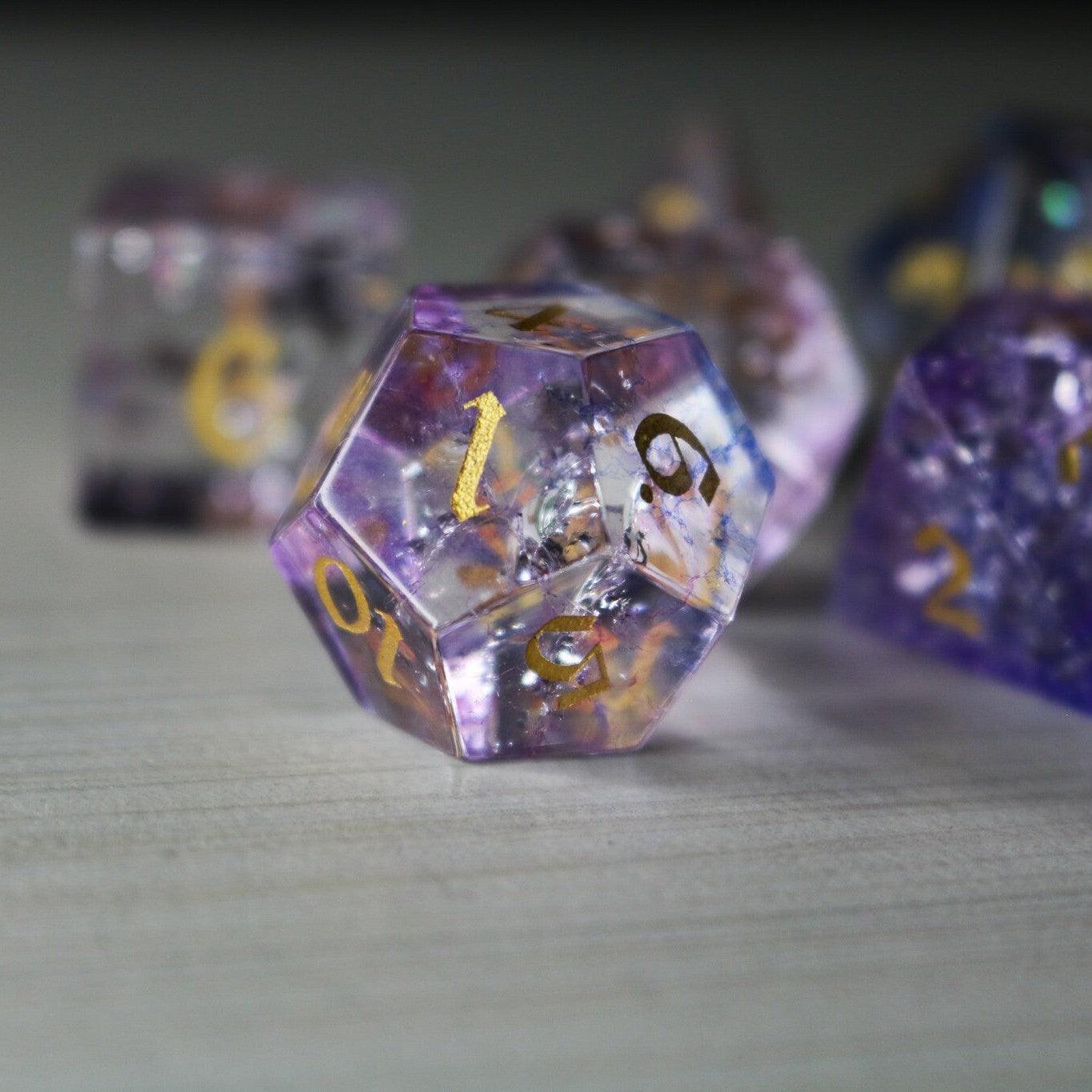 Purple Cloud Forge Fire Glass DND Dice Set Runic Dice