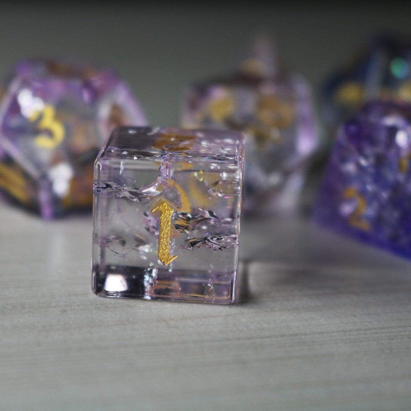 Purple Cloud Forge Fire Glass DND Dice Set Runic Dice