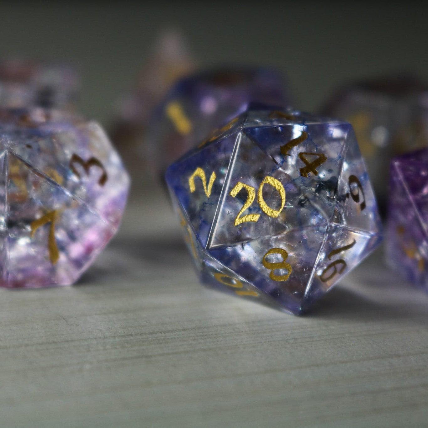 Purple Cloud Forge Fire Glass DND Dice Set Runic Dice