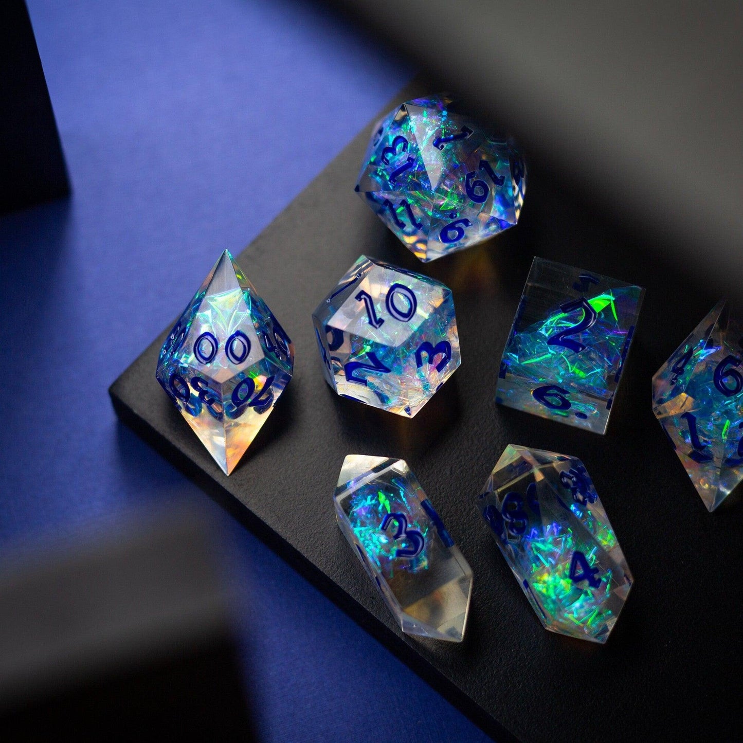 Purple Energy Handmade Resin DND Dice Set Runic Dice