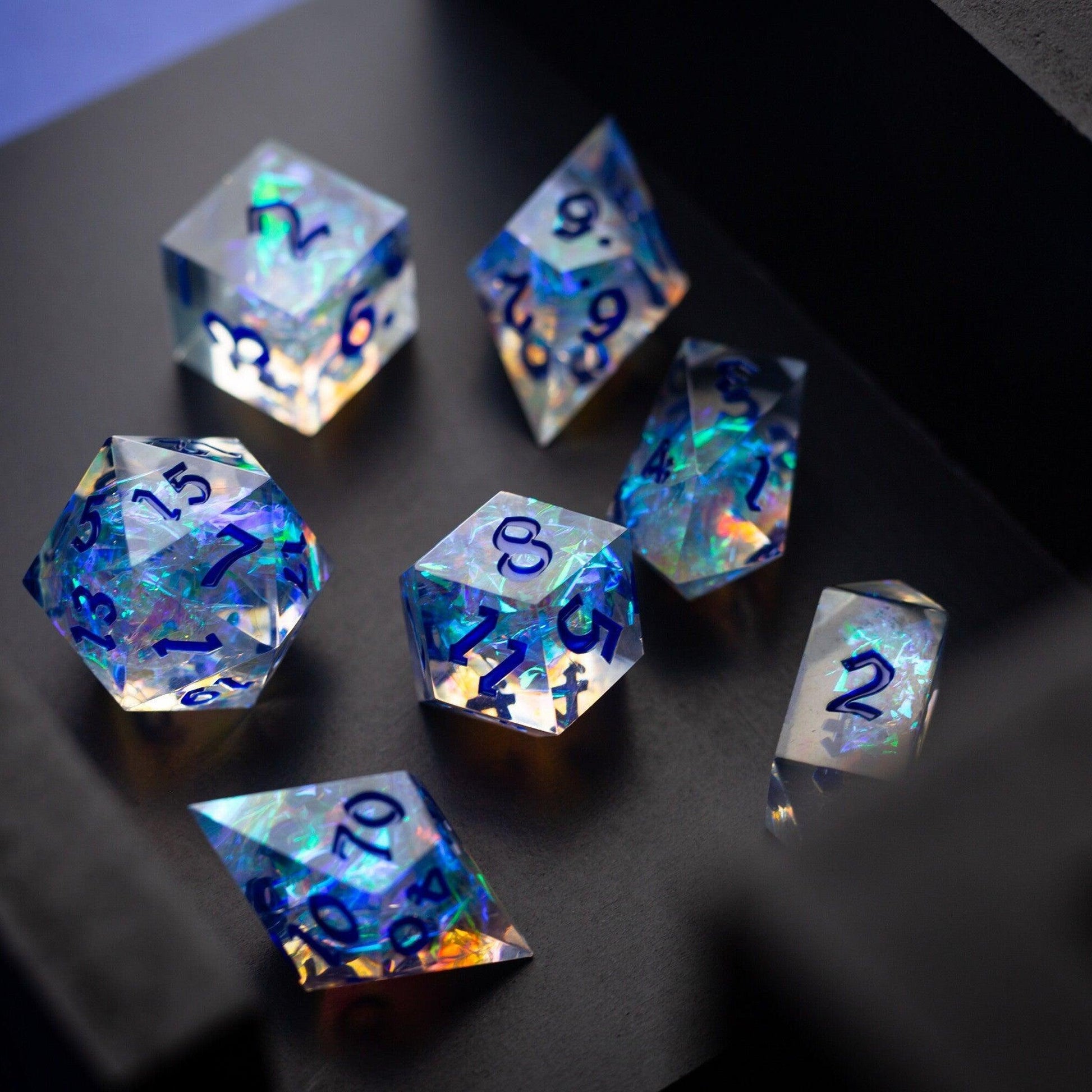 Purple Energy Handmade Resin DND Dice Set Runic Dice