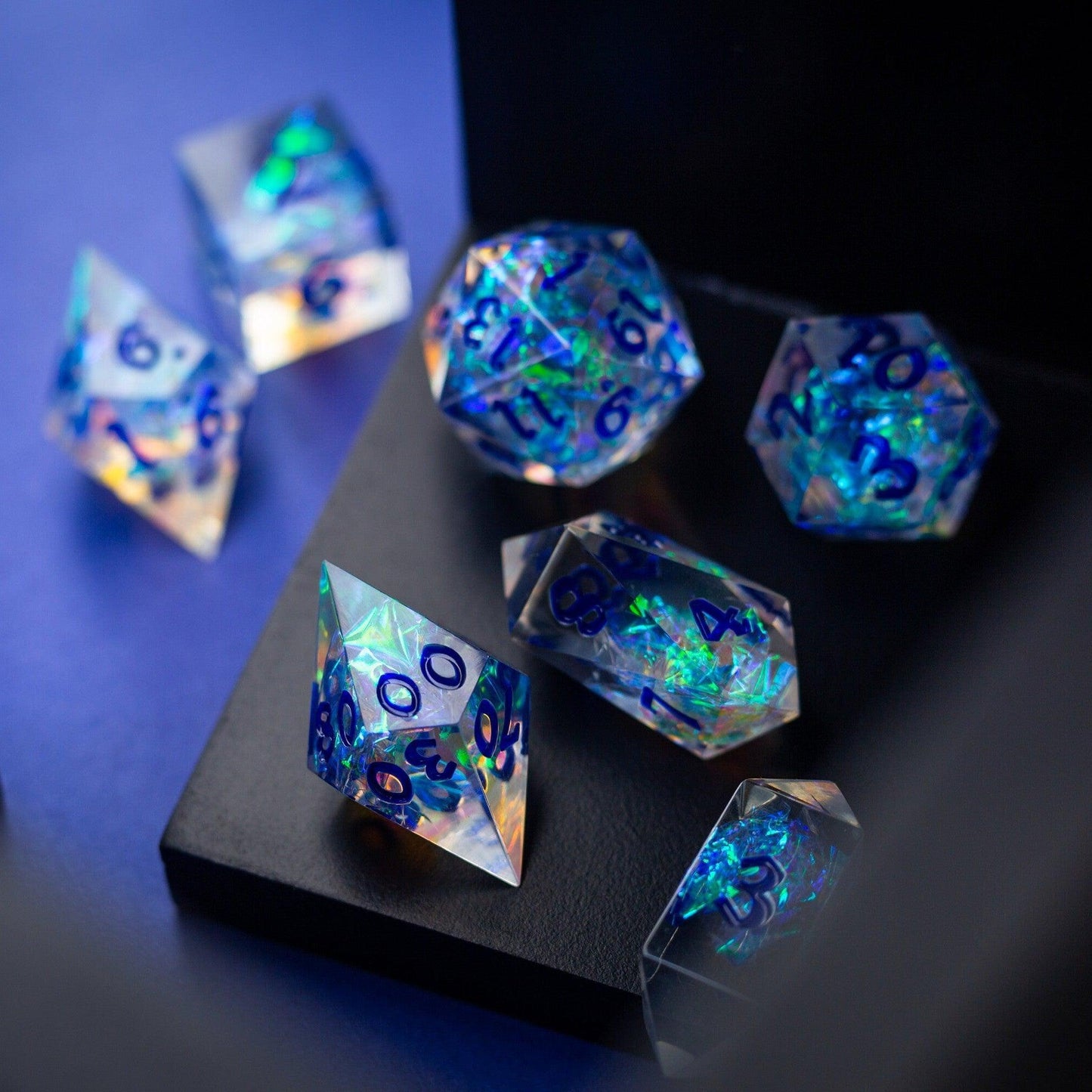 Purple Energy Handmade Resin DND Dice Set Runic Dice