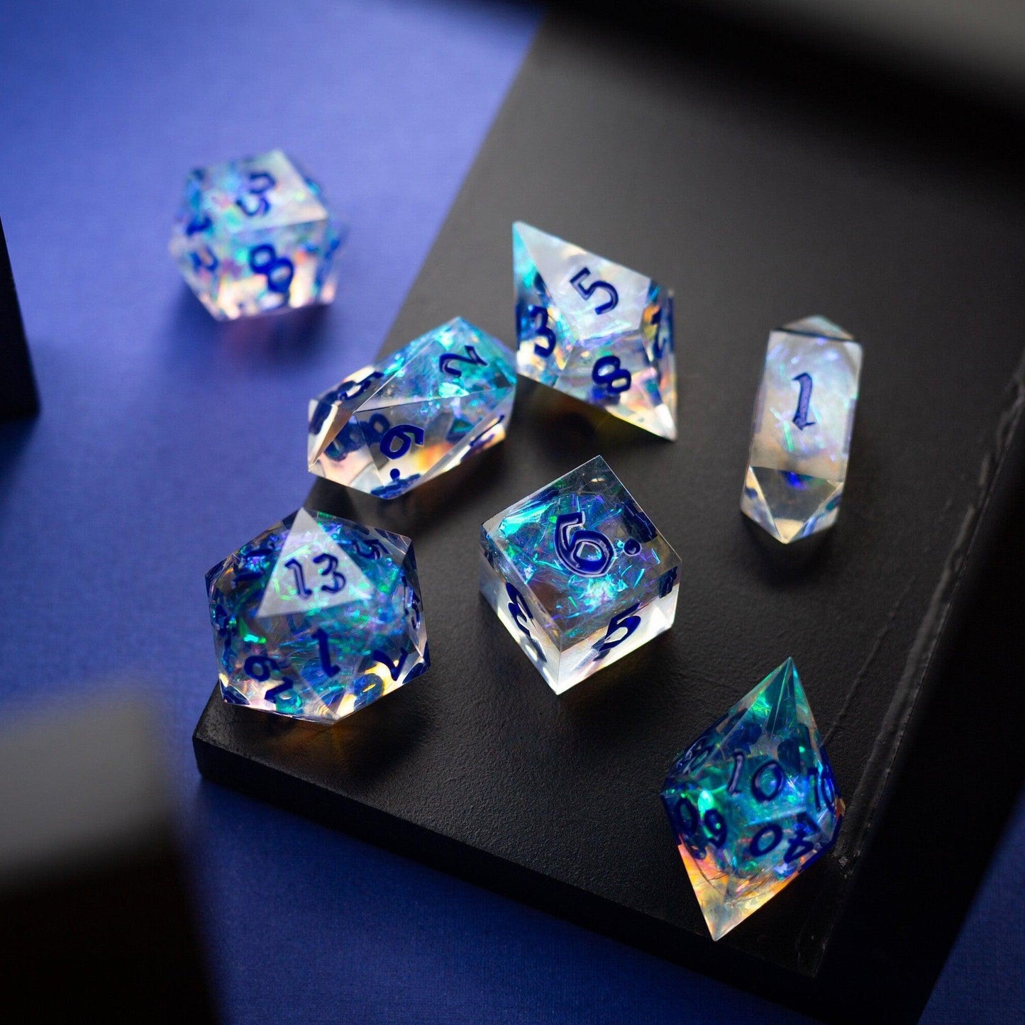 Purple Energy Handmade Resin DND Dice Set Runic Dice