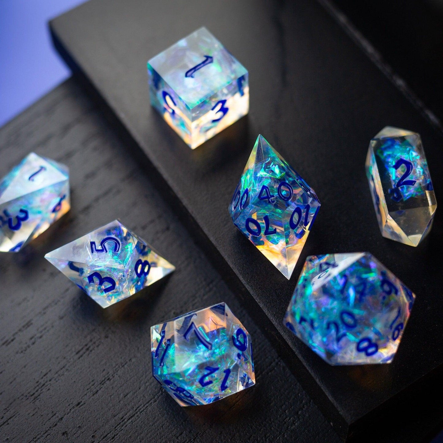 Purple Energy Handmade Resin DND Dice Set Runic Dice