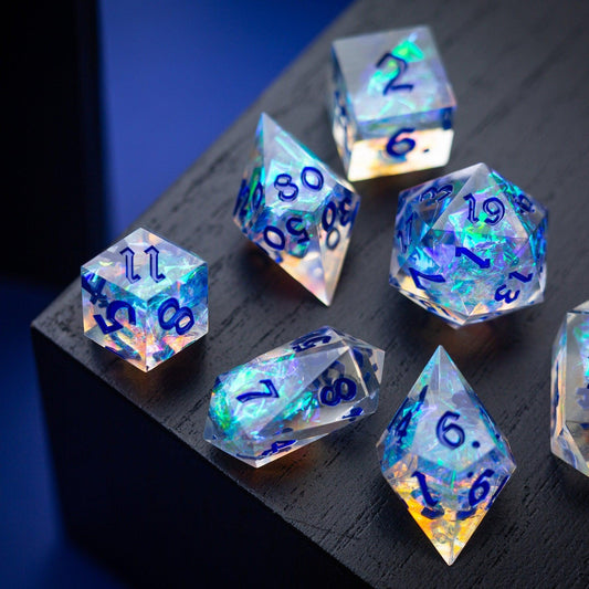 Purple Energy Handmade Resin DND Dice Set Runic Dice