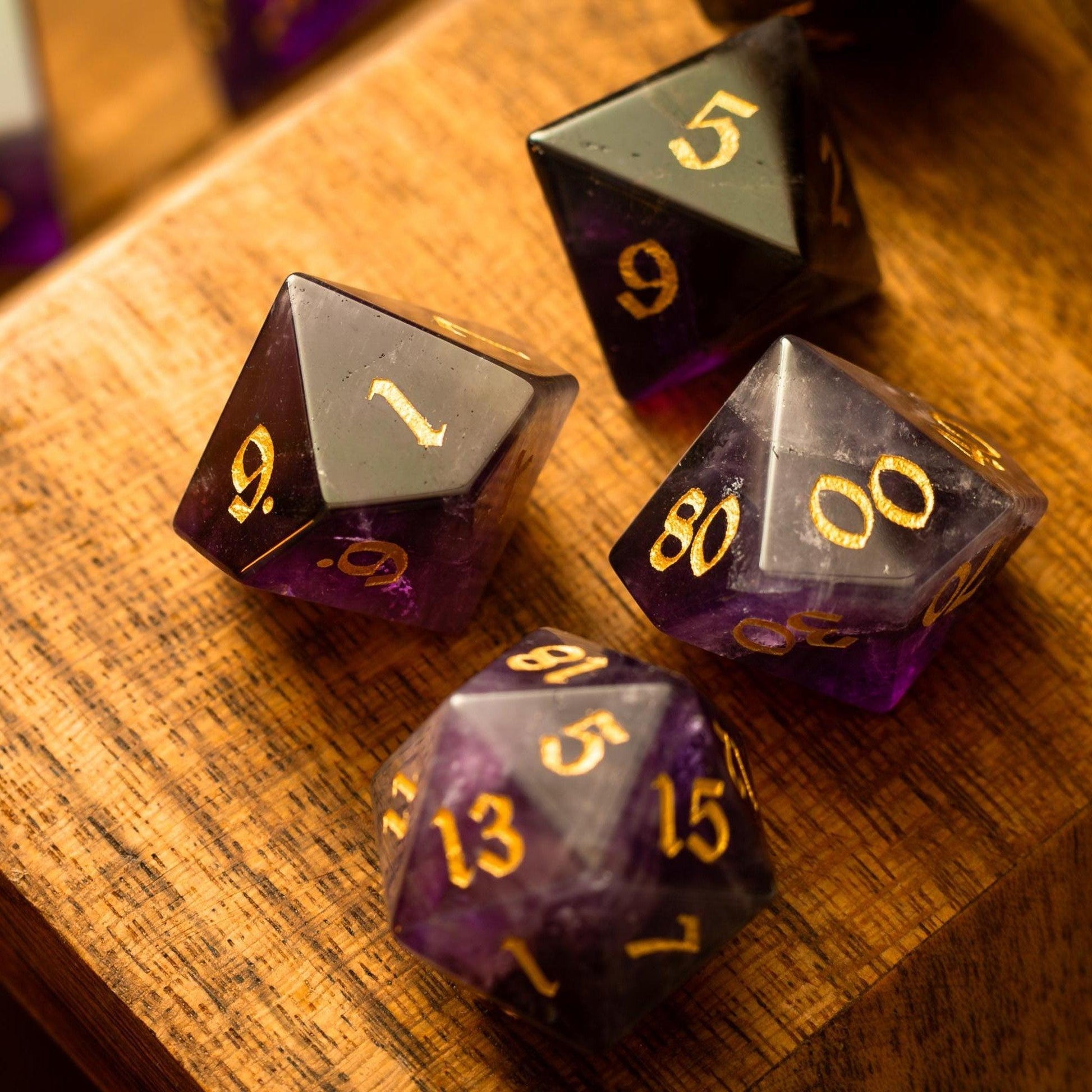 Purple Gemstone Amethyst DND Dice Set Runic Dice