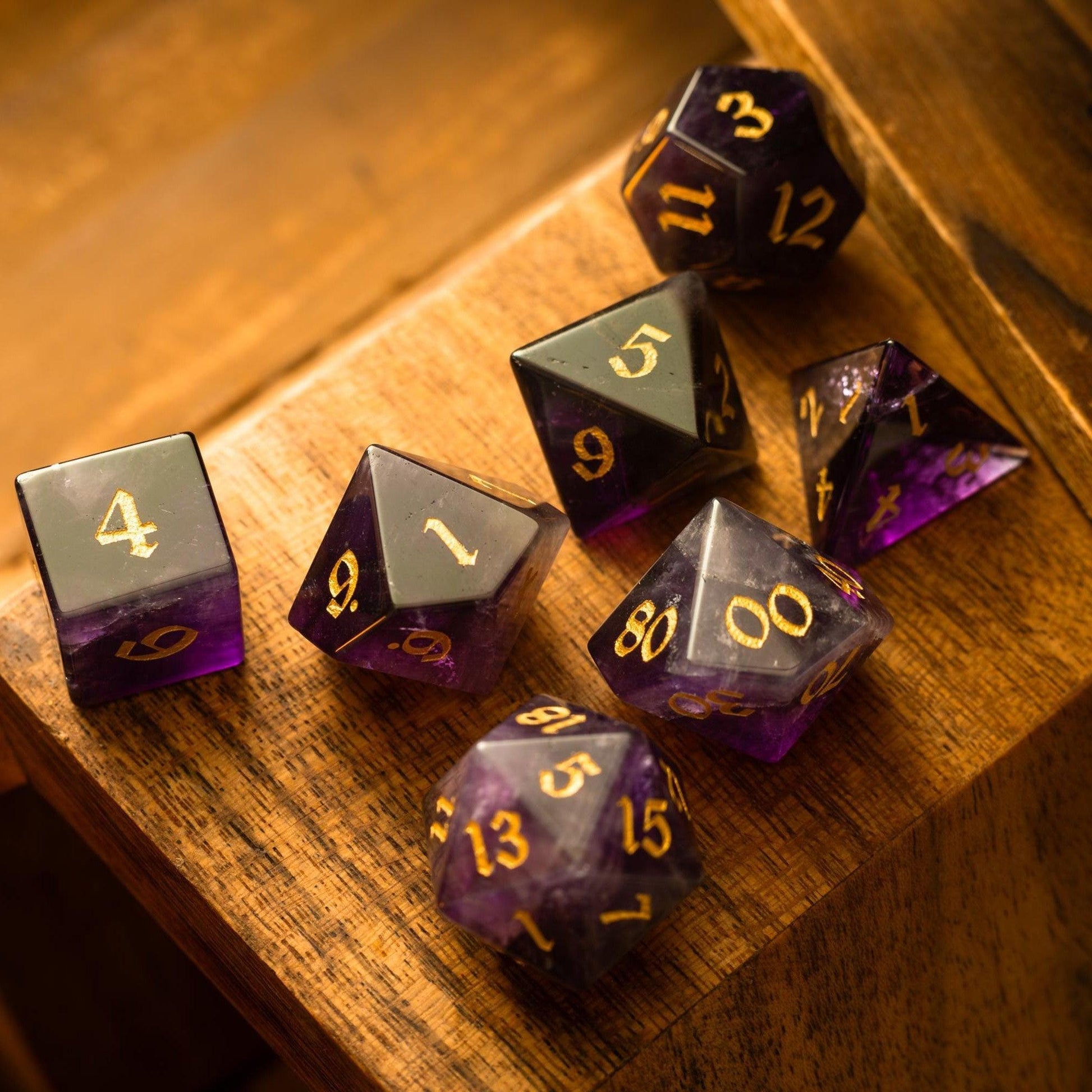 Purple Gemstone Amethyst DND Dice Set Runic Dice