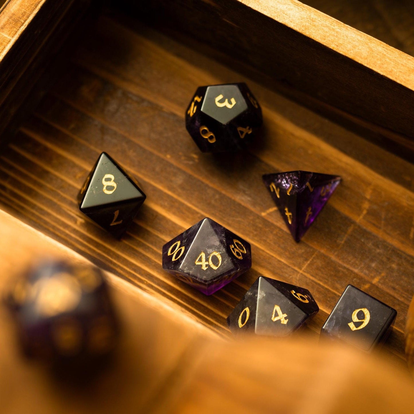 Purple Gemstone Amethyst DND Dice Set Runic Dice