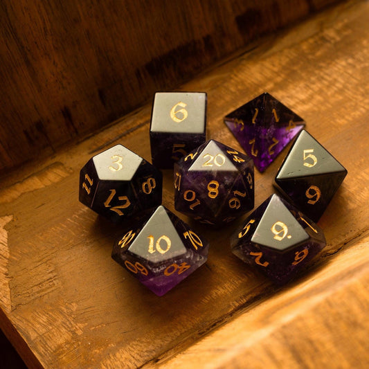 Purple Gemstone Amethyst DND Dice Set Runic Dice