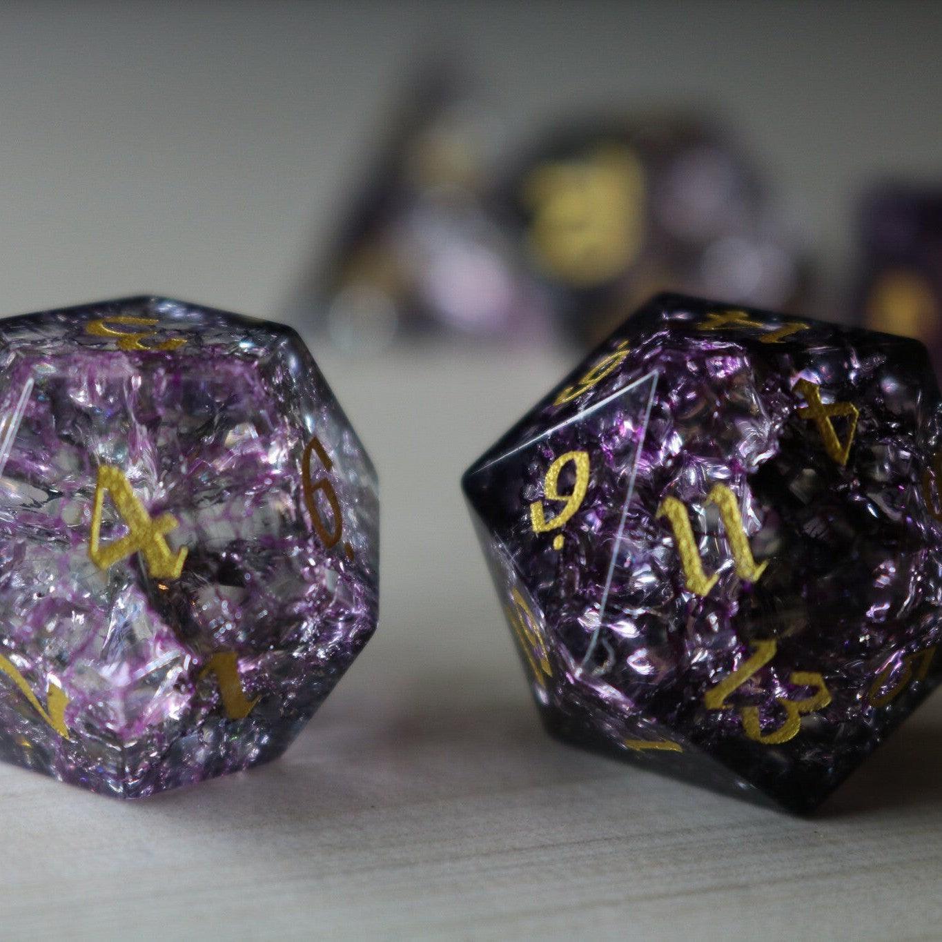Purple Purge Forge Fire Glass DND Dice Set Runic Dice