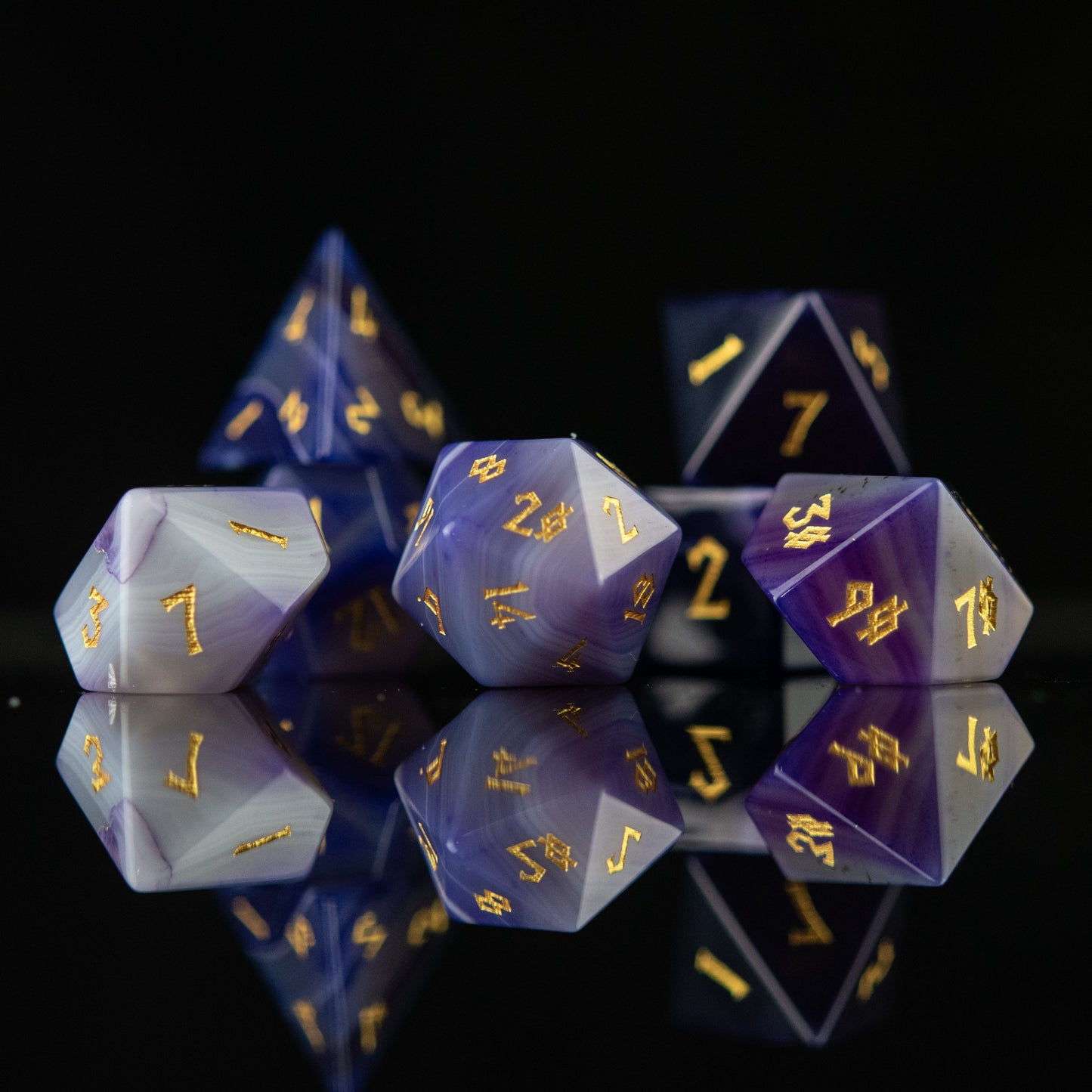 Purple Agate Stone Dice Set Misty Mountain Gaming