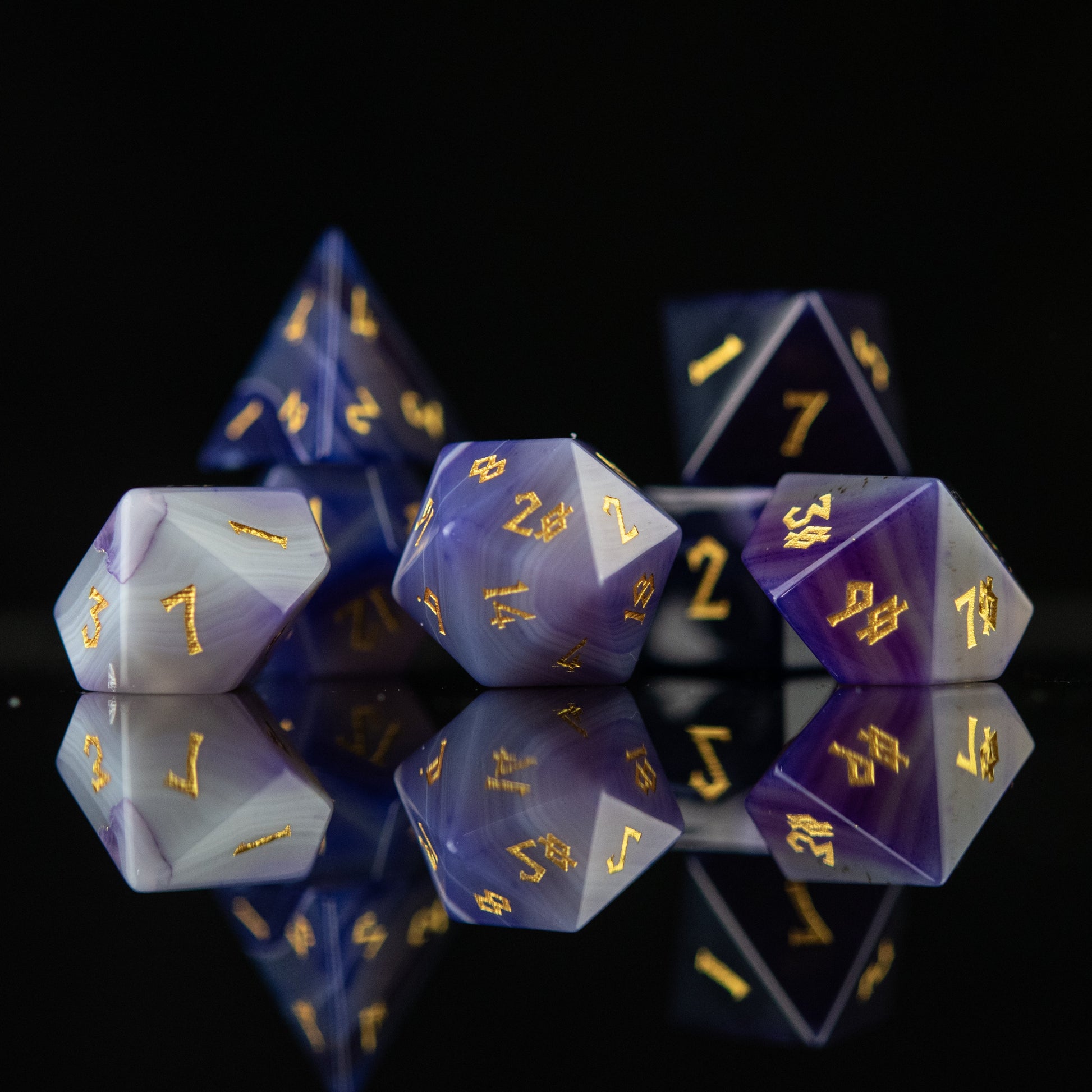 Purple Agate Stone Dice Set Misty Mountain Gaming