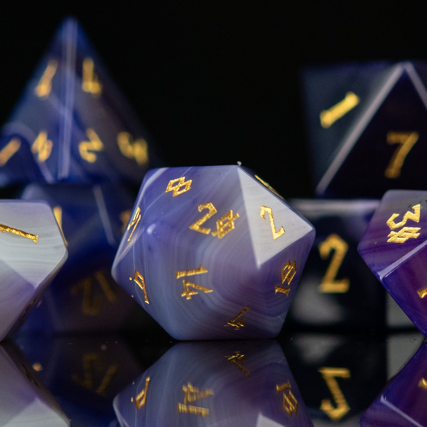 Purple Agate Stone Dice Set Misty Mountain Gaming