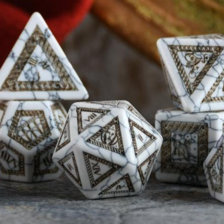 Roman White Howlite Stone Dice Set - Dice Around the World Collection Misty Mountain Gaming