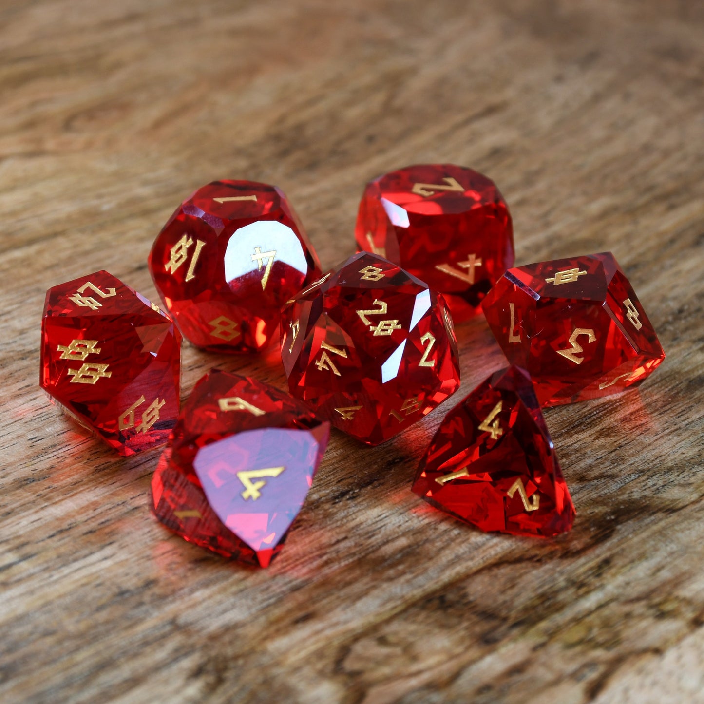 Ruby Multifaceted Glass Dice Set Misty Mountain Gaming