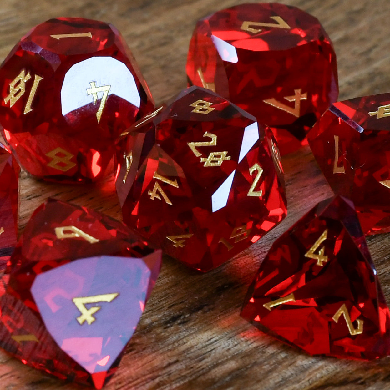 Ruby Multifaceted Glass Dice Set Misty Mountain Gaming