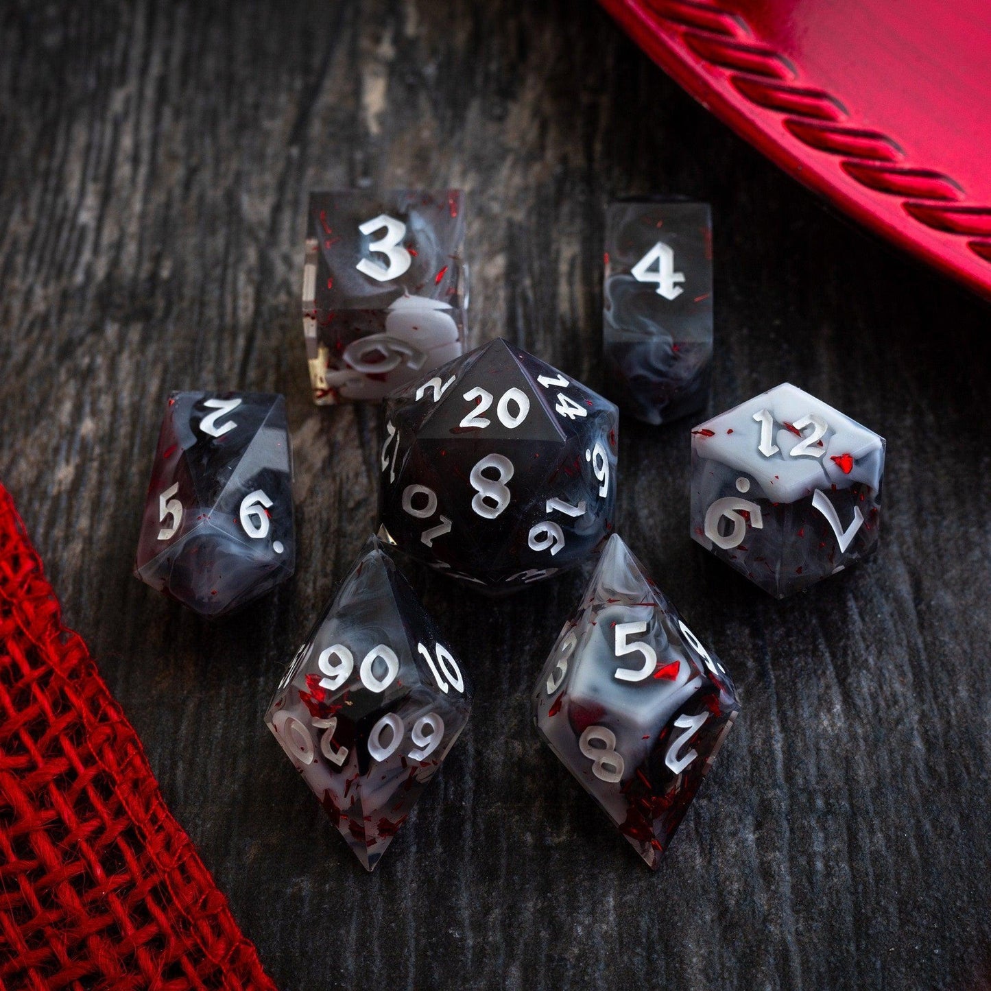 Smoke And Blood Handmade Resin DND Dice Set Runic Dice