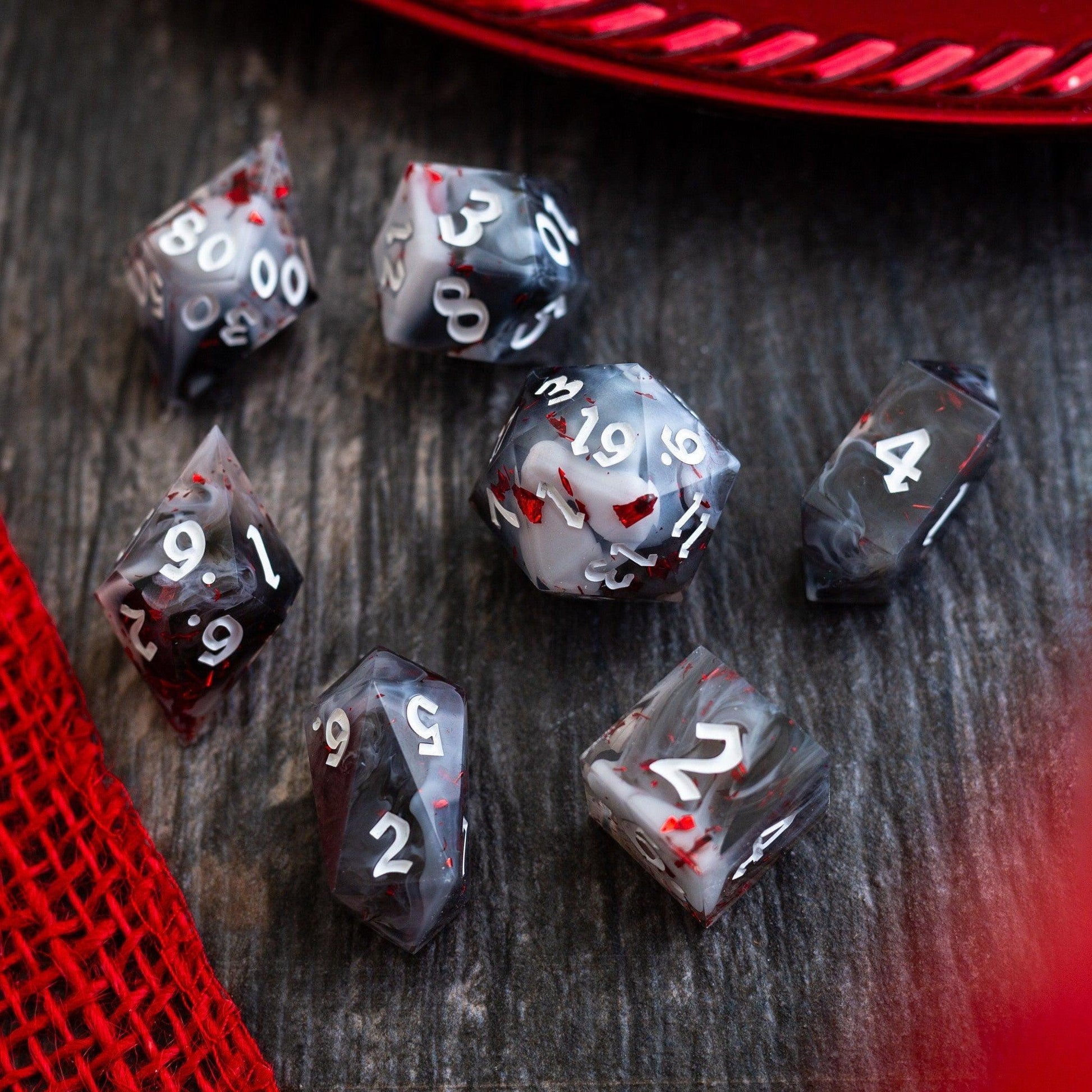 Smoke And Blood Handmade Resin DND Dice Set Runic Dice