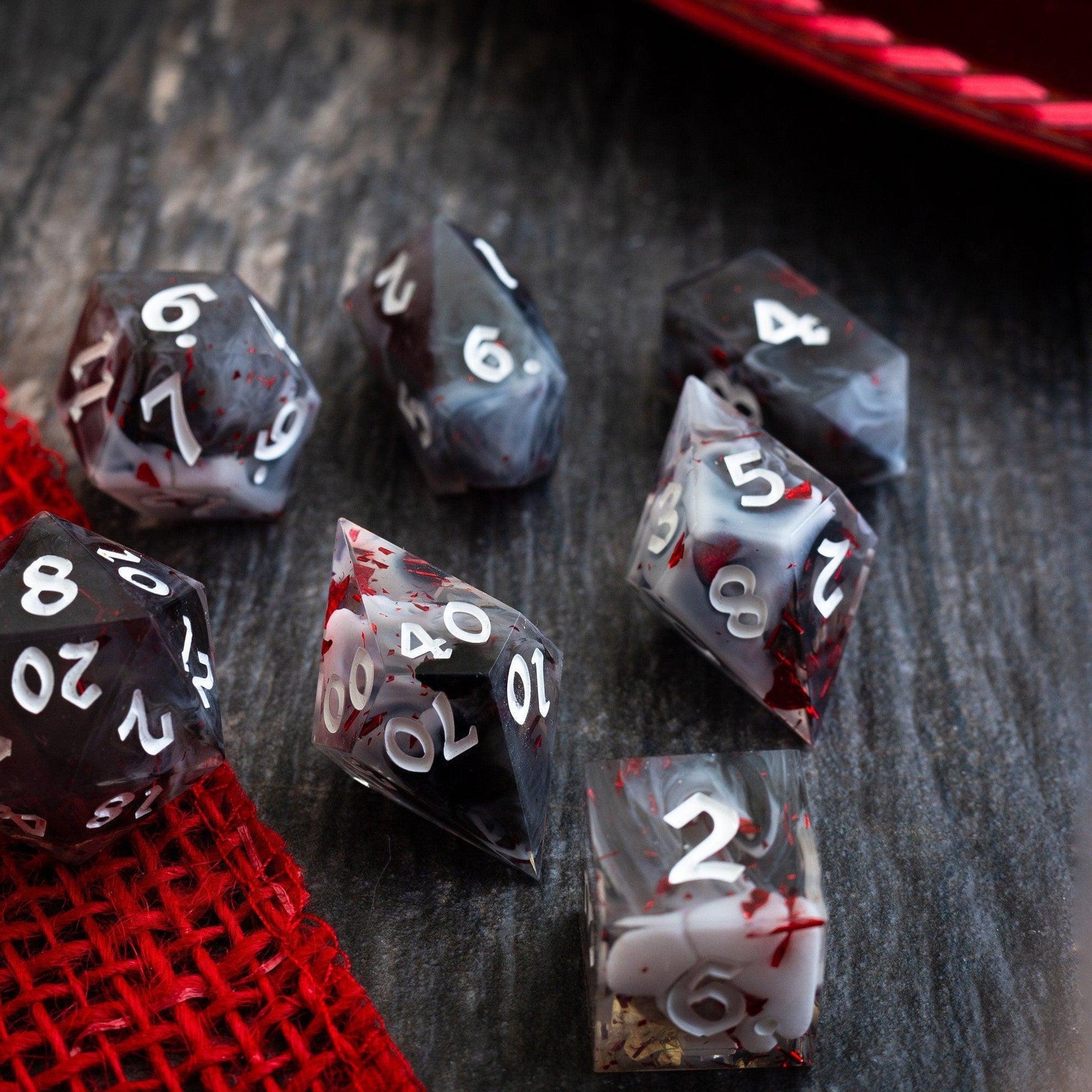 Smoke And Blood Handmade Resin DND Dice Set Runic Dice